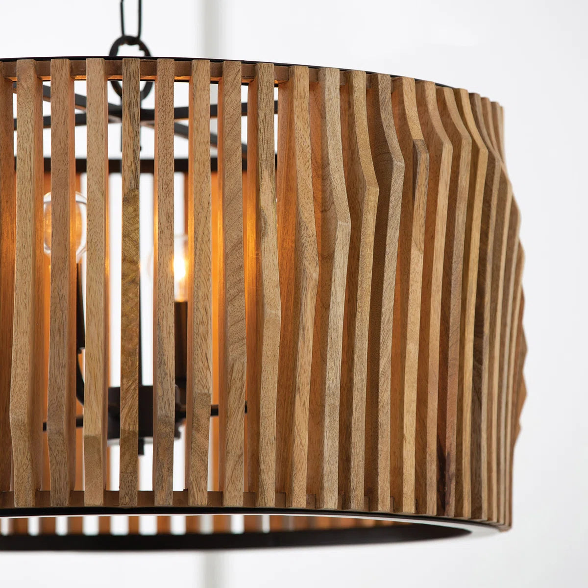 Furnishiaa Archer Pendant Light – Handcrafted Solid Sheesham Wood & Matte Black Metal