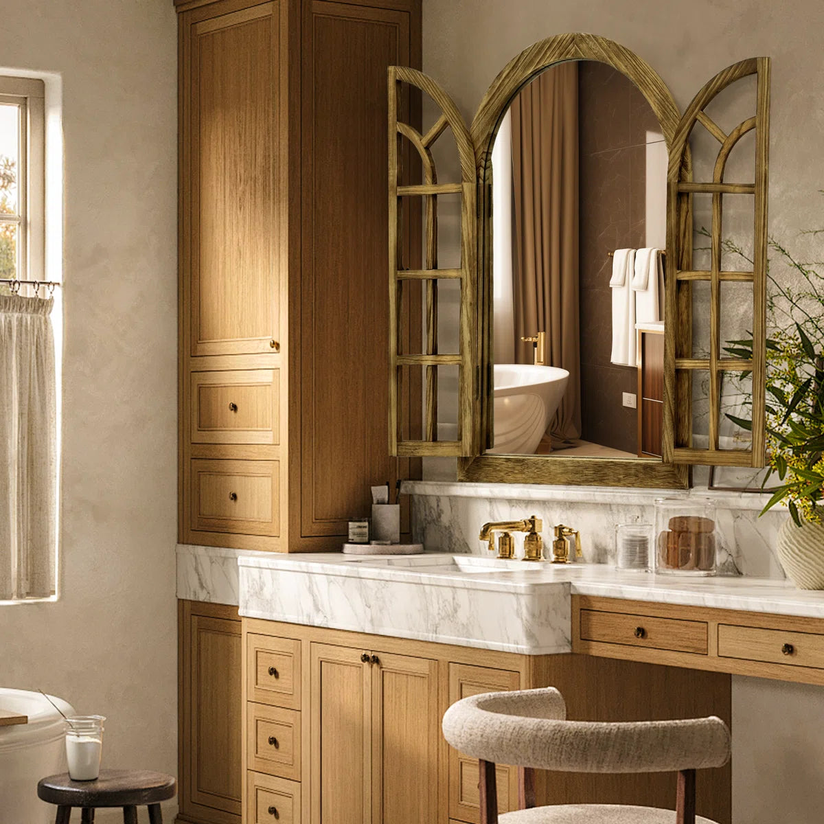 Farmhouse Style Window Mirror with Shutter Doors