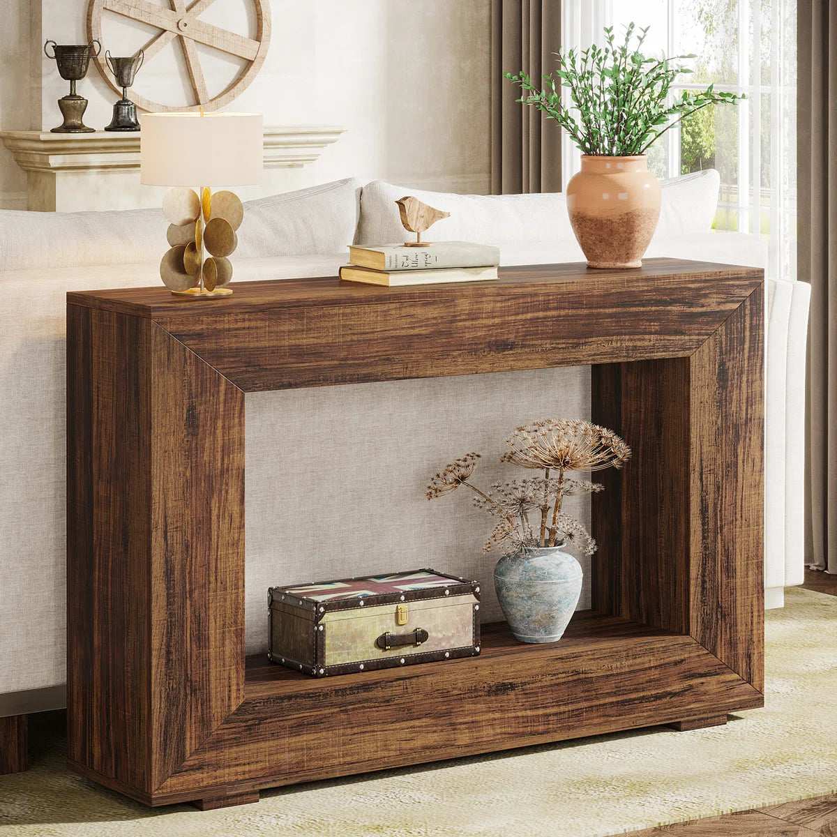 Furnishiaa Solid Sheesham Wood Console Table with Storage Shelf
