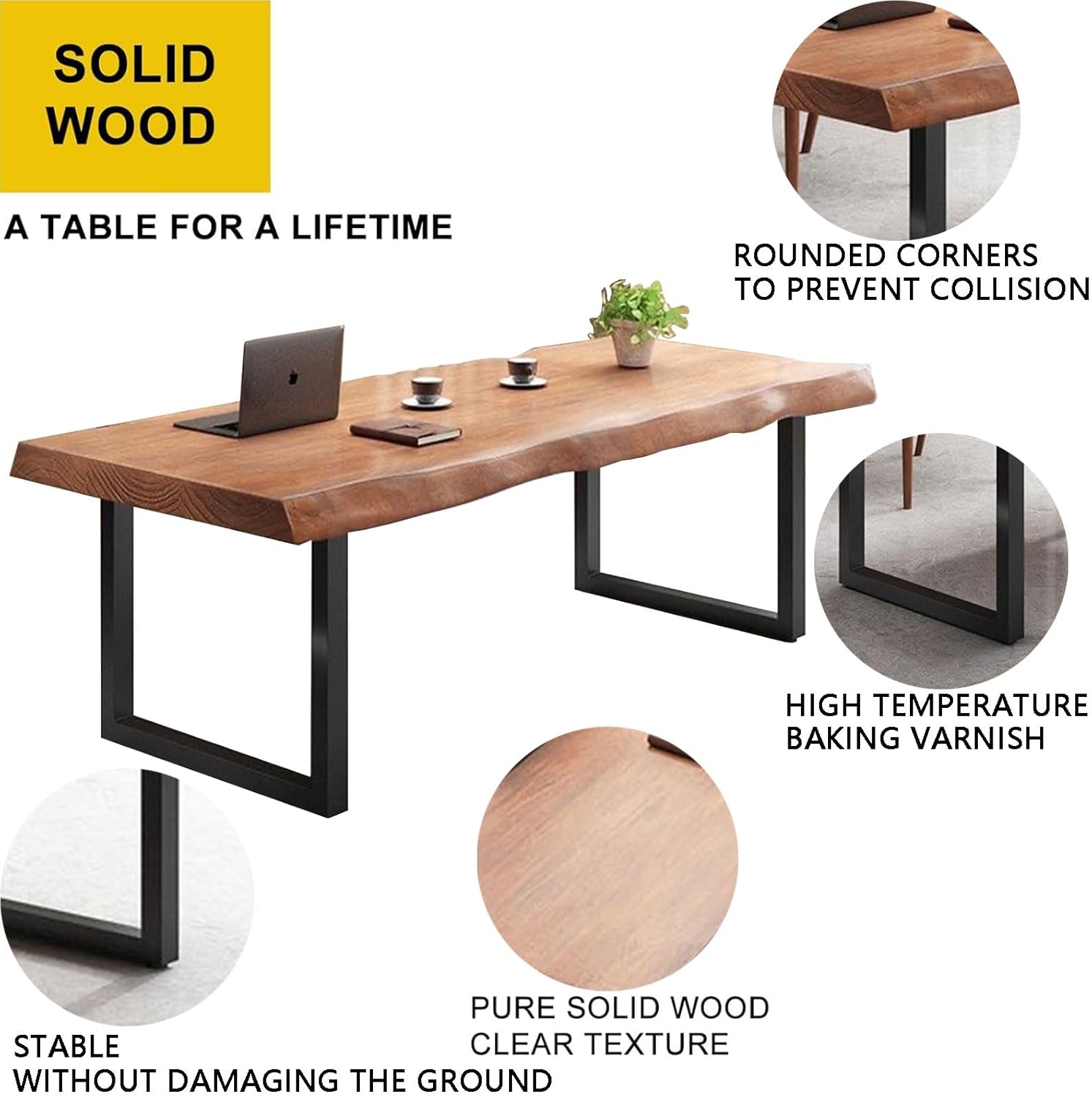 Furnishiaa Solid Wood Live Edge Dining Table