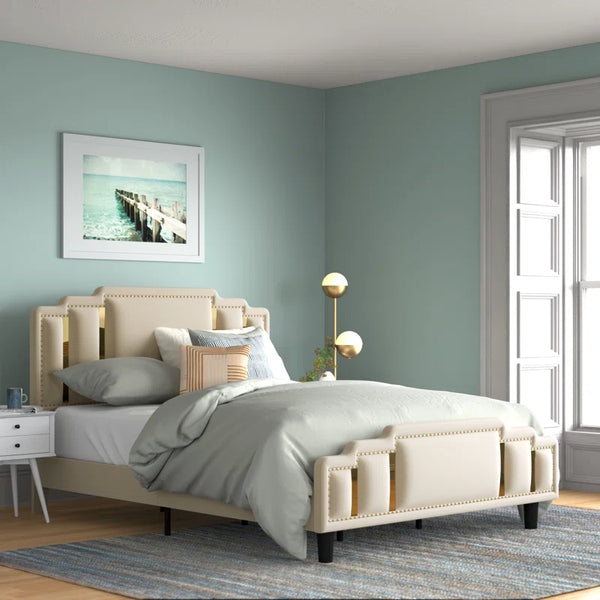 Luxurious Velvet Upholstered Bed With Tufted Headboard