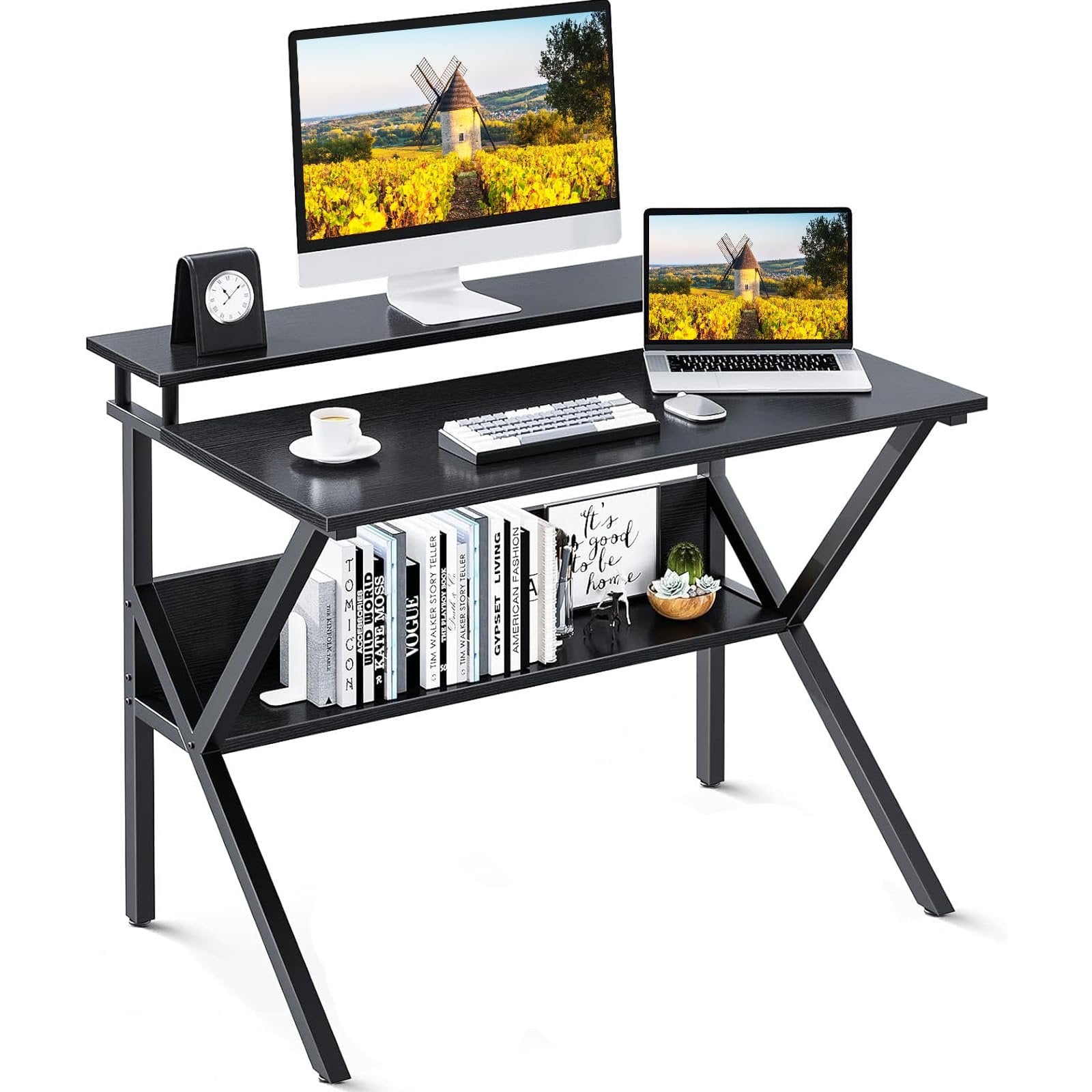 ODK Small Desk, 27.5 Inch Small Computer Desk for Small Spaces, Compact Desk with Storage, Tiny Desk Study Desk with Monitor Stand for Home Office, Pink