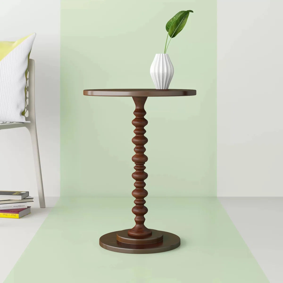 Furnishiaa Solid Sheesham Wood Pedestal End Table with Spindle Base