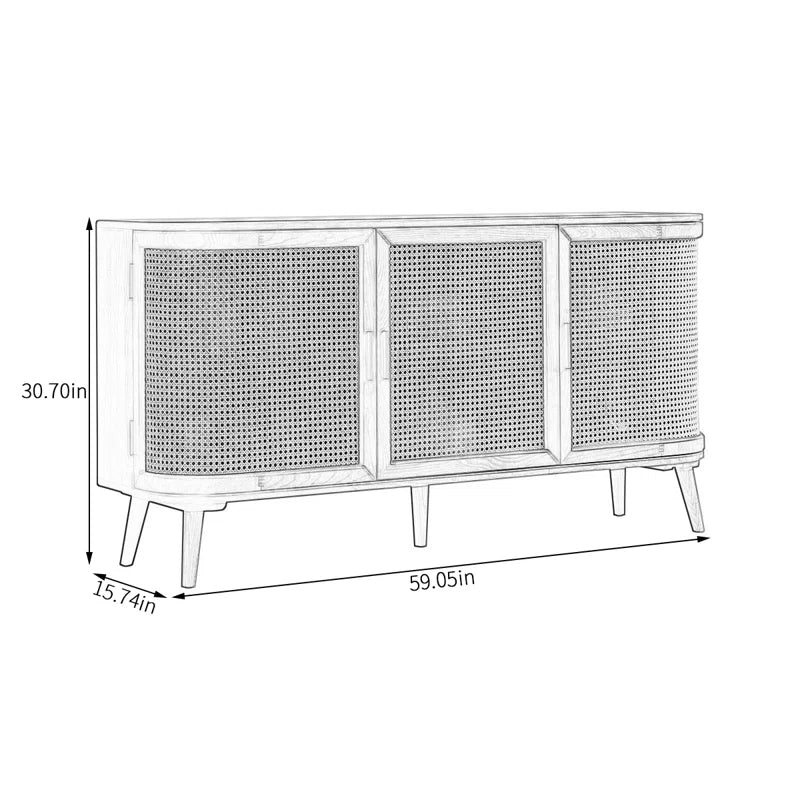 Furnishiaa Solid Sheesham Wood & Rattan Storage Cabinet with Double-Layer Shelves
