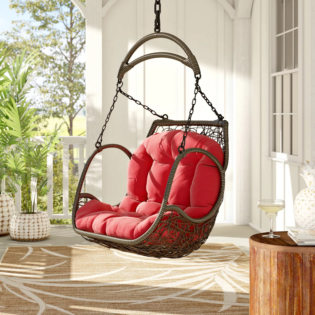Furnishiaa Synthetic Rattan Hanging Swing Chair
