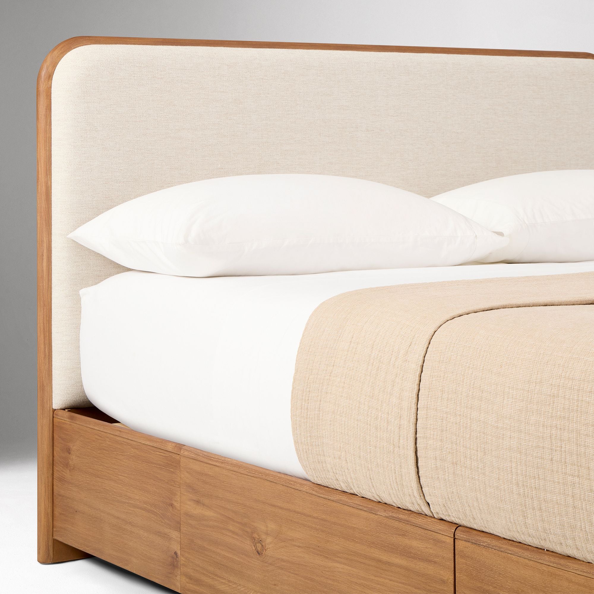 Furnishiaa Solid Sheesham Wood Upholstered Storage Bed with Drawers
