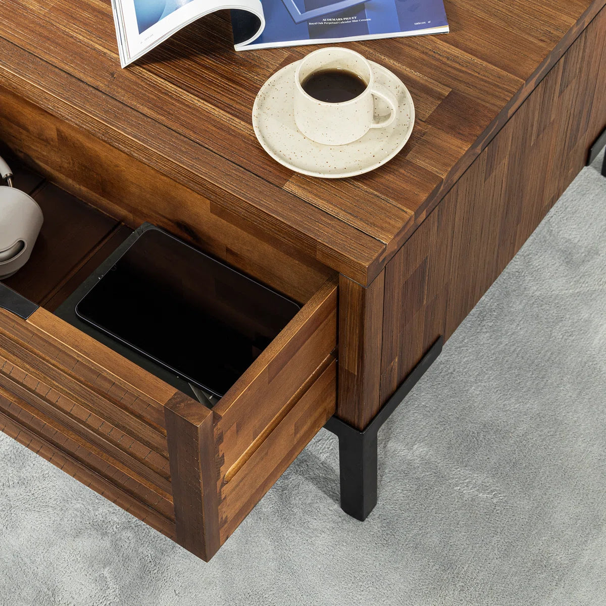 Furnishiaa Solid Sheesham Wood Coffee Table – Rustic Industrial Design