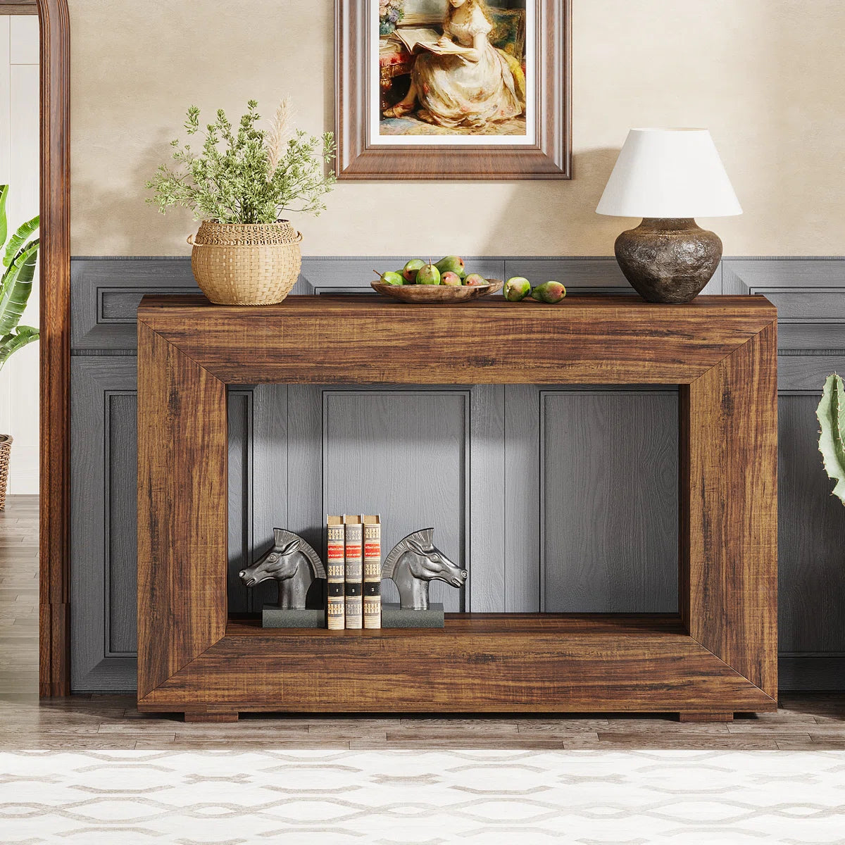 Furnishiaa Solid Sheesham Wood Console Table with Storage Shelf
