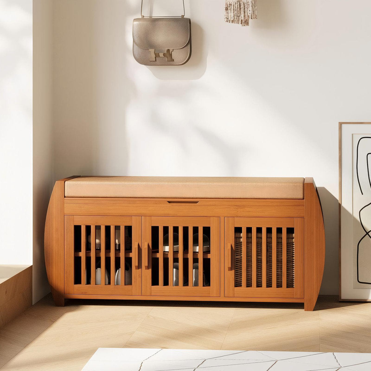 Furnishiaa Entryway Shoe Bench with 7-Pair Storage