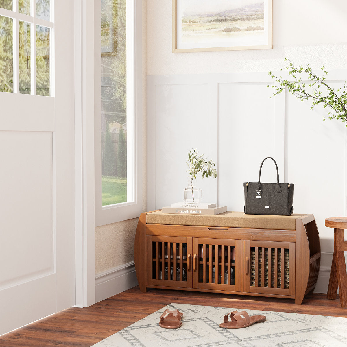 Furnishiaa Entryway Shoe Bench with 7-Pair Storage