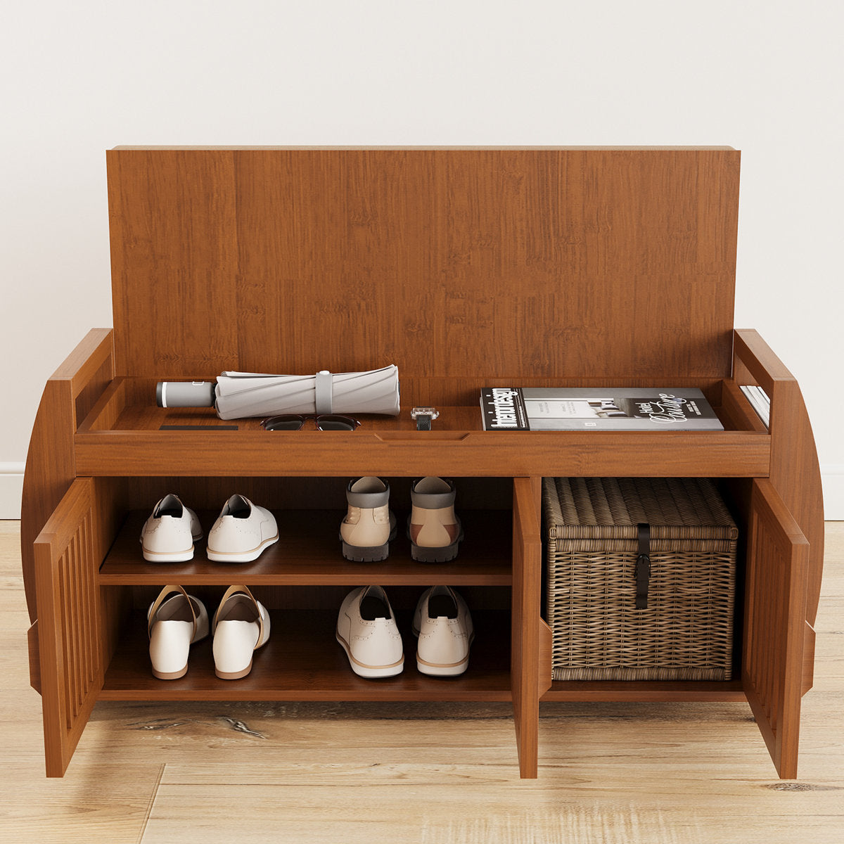 Furnishiaa Entryway Shoe Bench with 7-Pair Storage