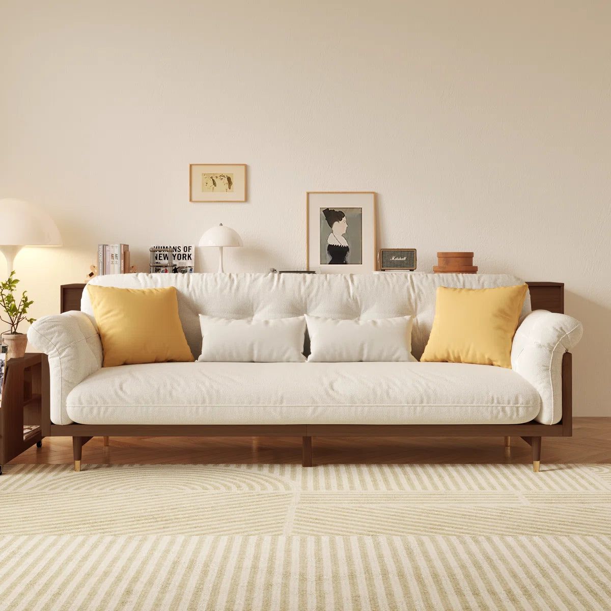 Compact 3-Seater Sheesham Wood Sofa – Cotton Linen Upholstery for Small Living Spaces