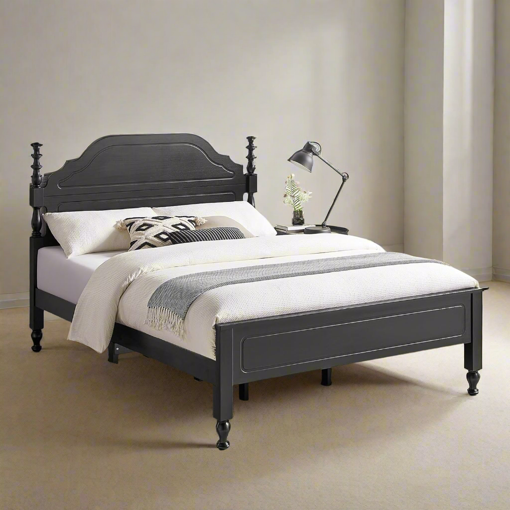 Furnishiaa Wood Bed Frame with Wooden Headboard and Footboard