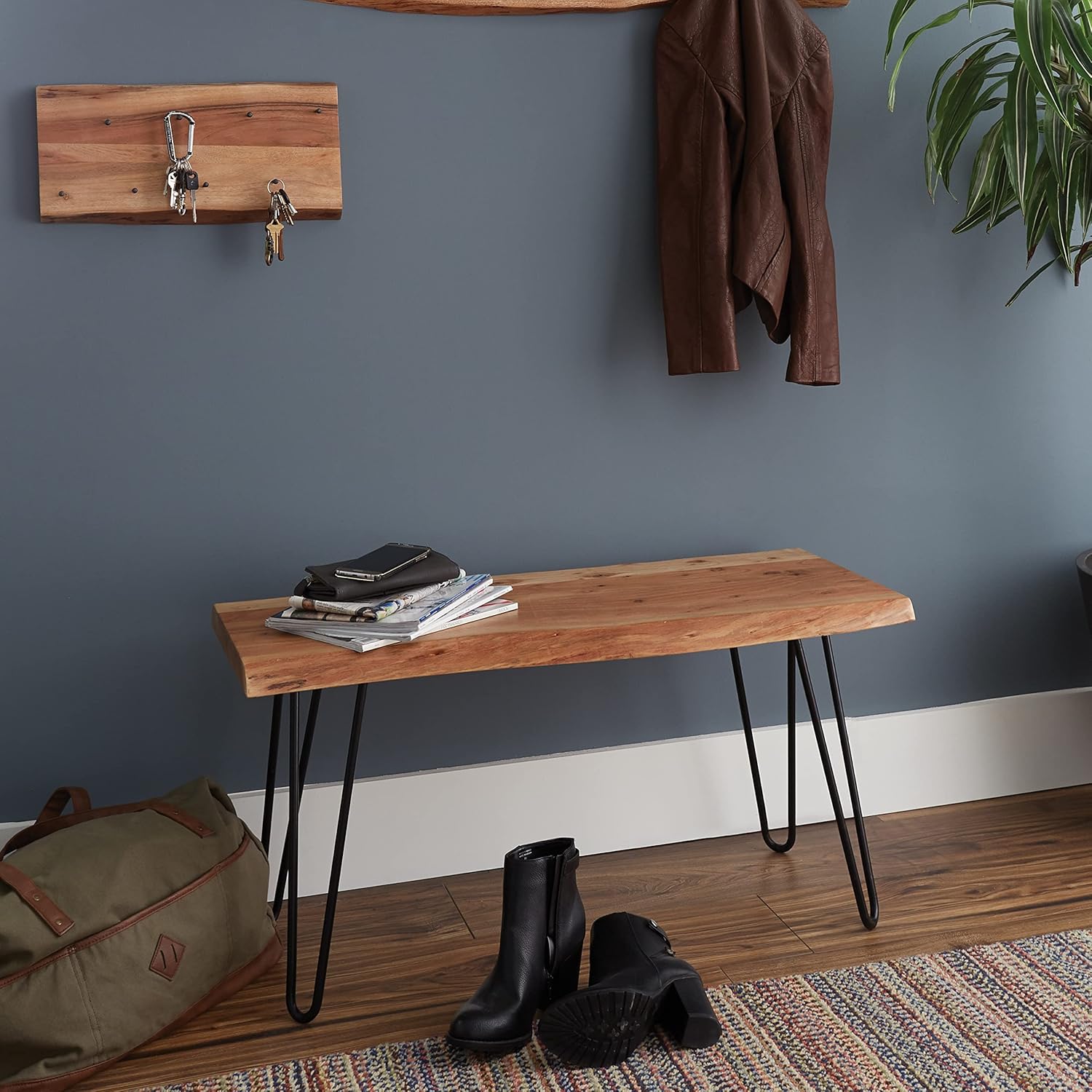 Furnishiaa Live Edge Solid Wood and Metal Hairpin Legs Table