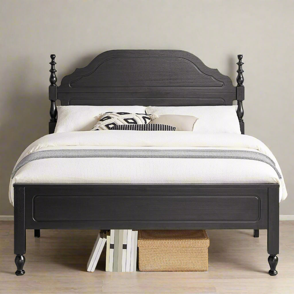 Wood Queen Bed Frame with Wooden Headboard and Footboard, Heavy Duty 12 Solid Wood Slats Support, Rubber Wood Platform Bed Frame with large Under Bed Storage, No Box Spring Needed, Rustic Black