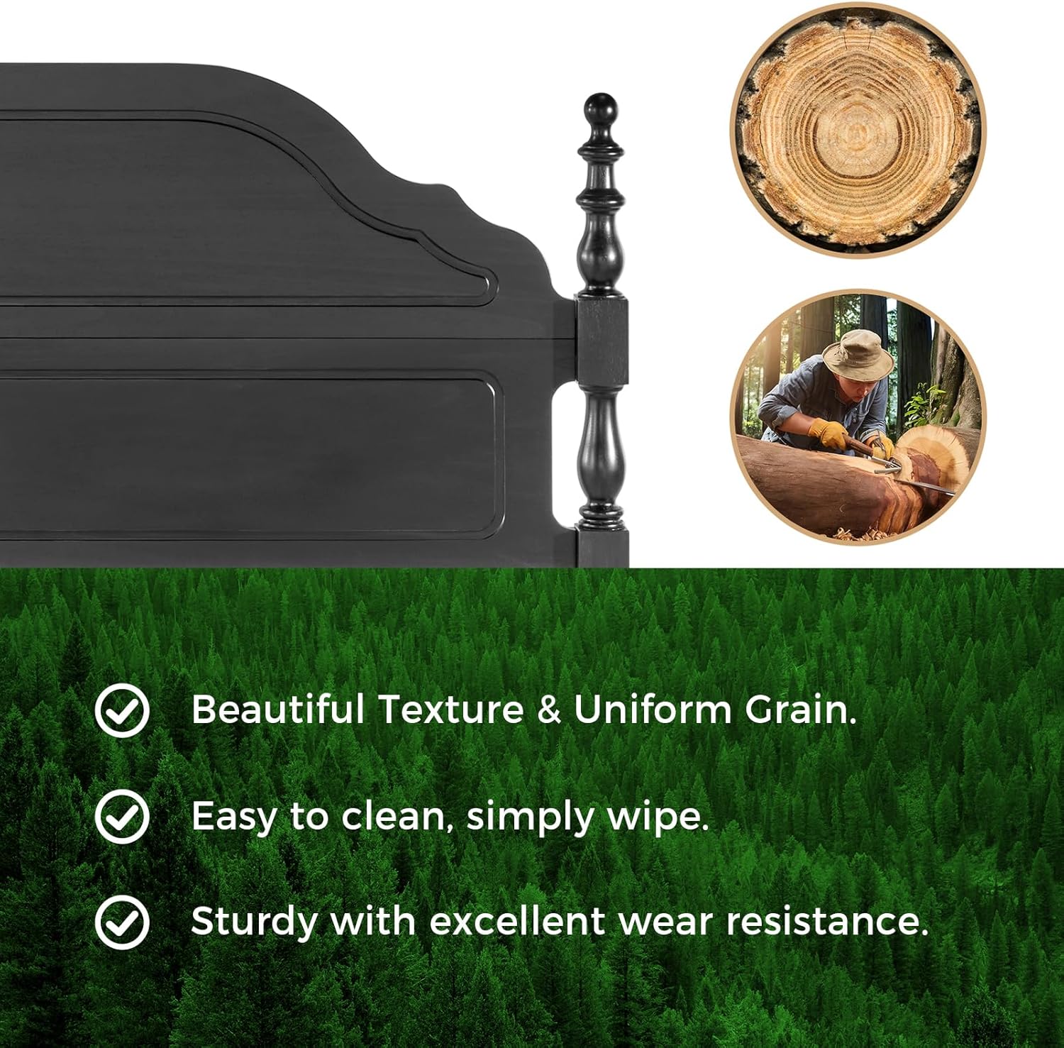 Wood Queen Bed Frame with Wooden Headboard and Footboard, Heavy Duty 12 Solid Wood Slats Support, Rubber Wood Platform Bed Frame with large Under Bed Storage, No Box Spring Needed, Rustic Black