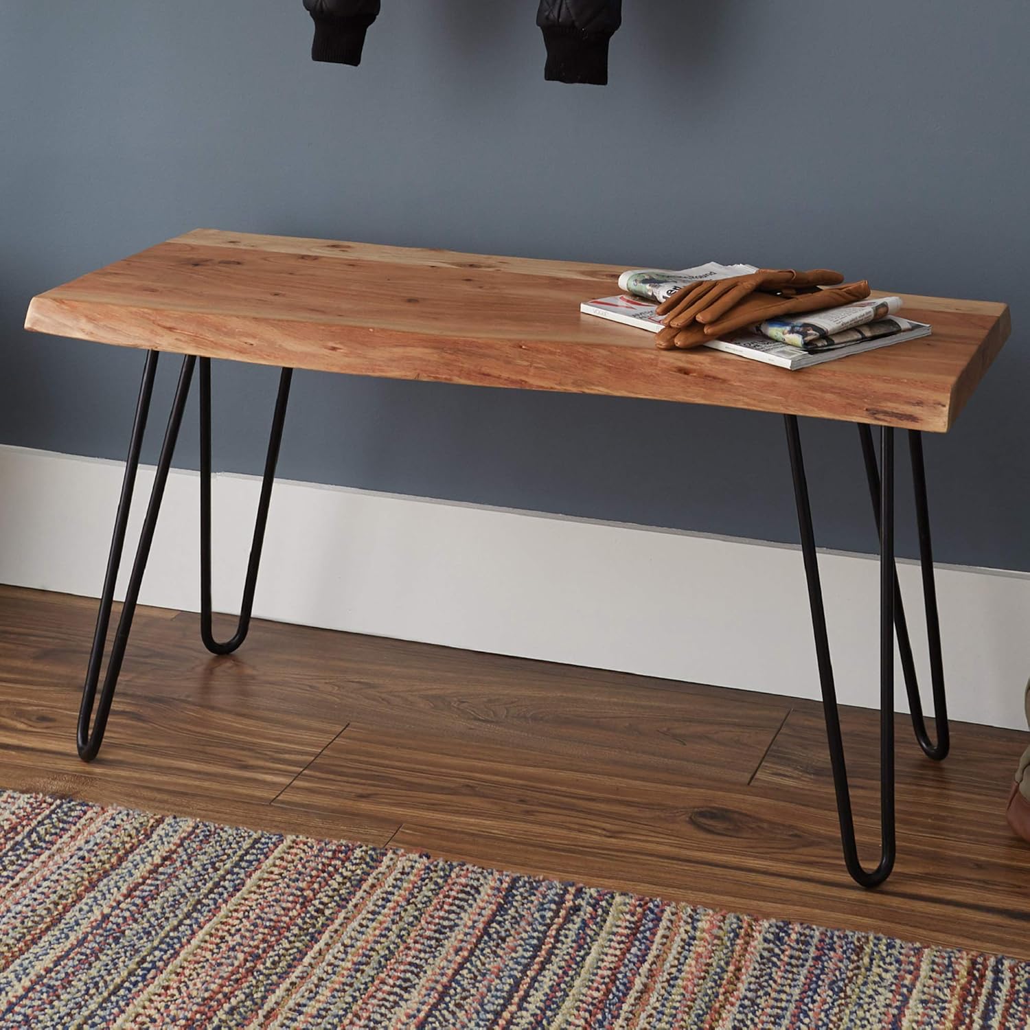 Furnishiaa Live Edge Solid Wood and Metal Hairpin Legs Table