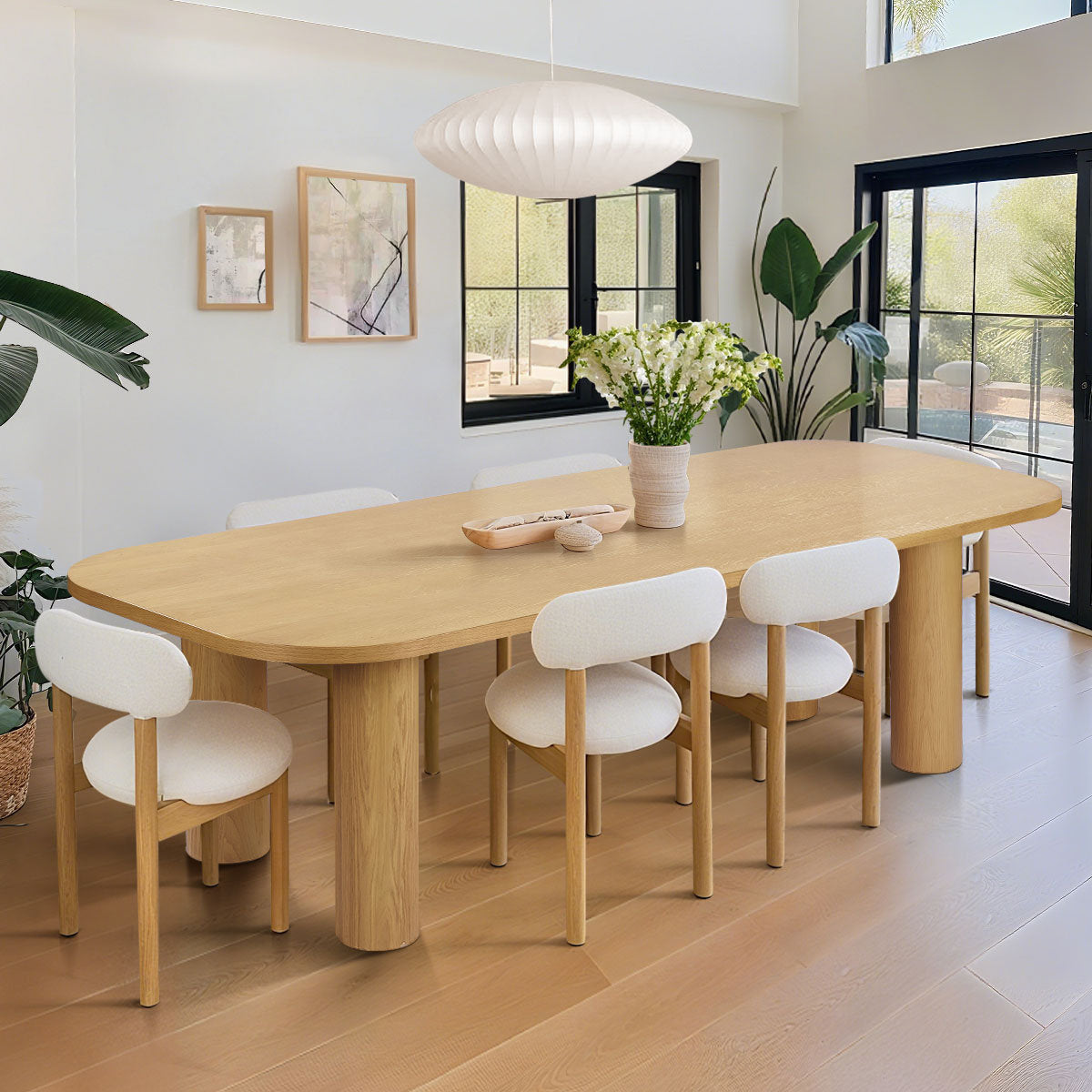 Furnishiaa Modern Oval Oak Dining Table with Sculpted Legs