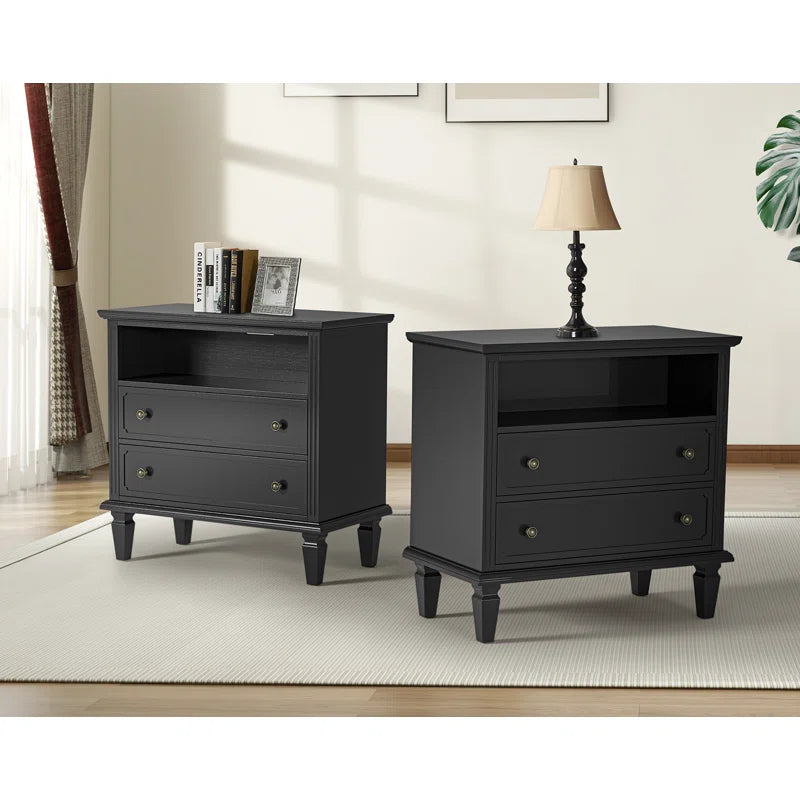 2-Piece Solid Sheesham Wood Nightstand Set with Charging Station – Furnishiaa