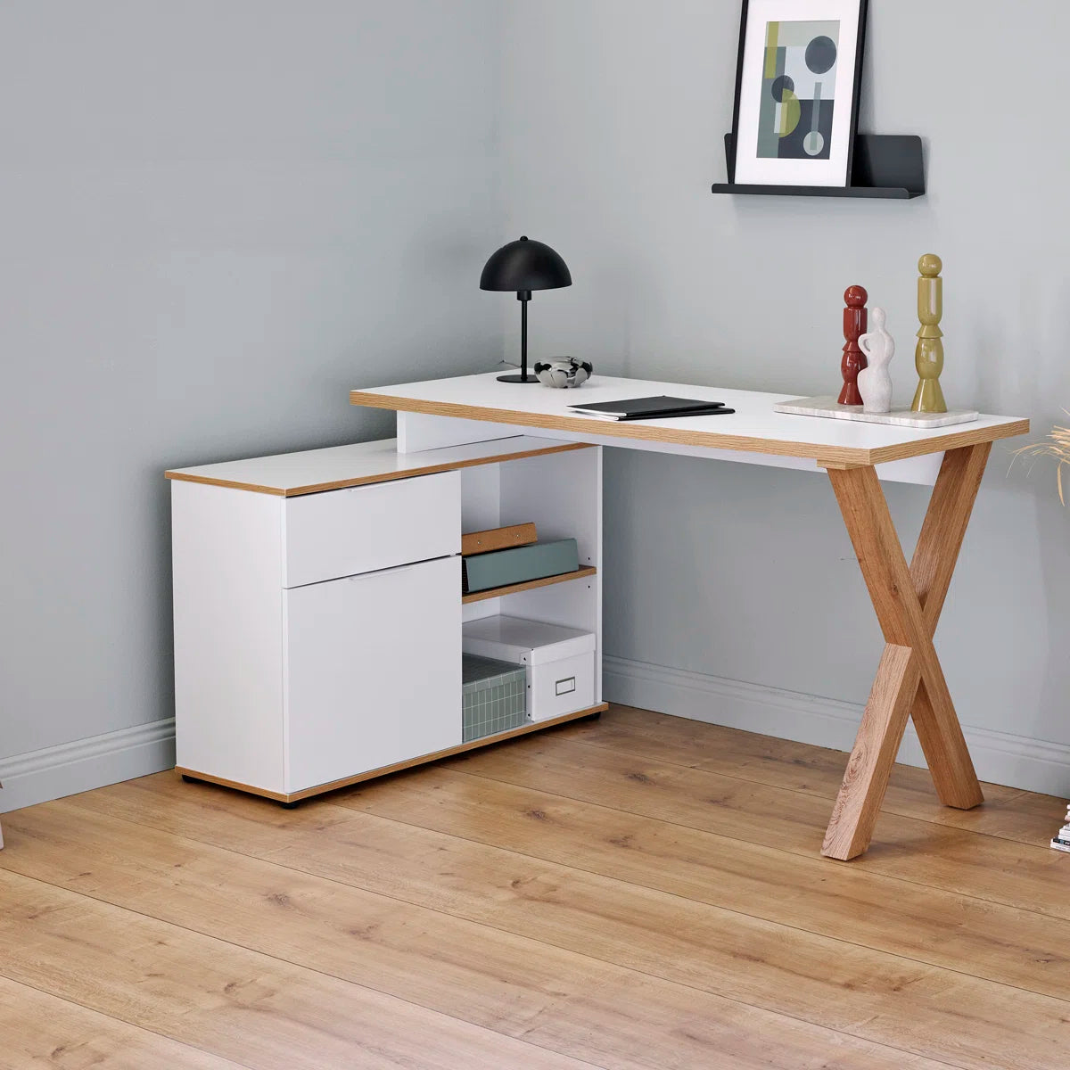 Furnishiaa Solid Sheesham Wood L-Shaped Corner Desk with Storage