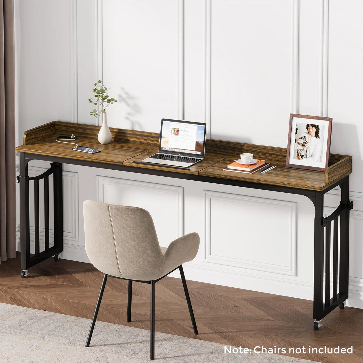 Furnishiaa Sheesham Wood Overbed Standing Desk with Wheels and Power Outlet – 180 cm