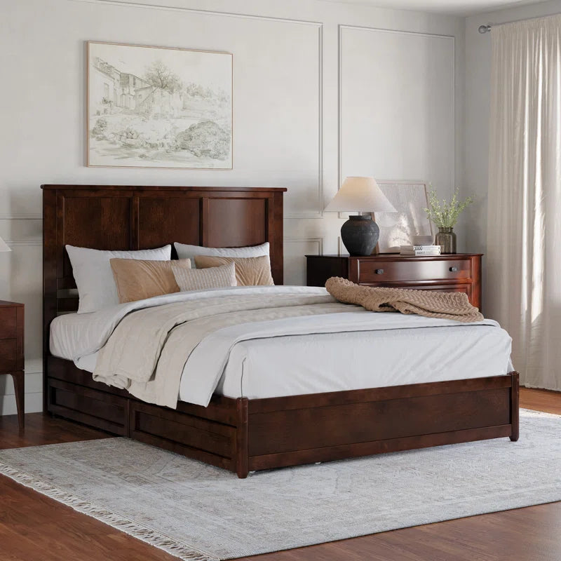Furnishiaa Solid Sheesham Wood Platform Bed with Panel Footboard & Storage Drawers