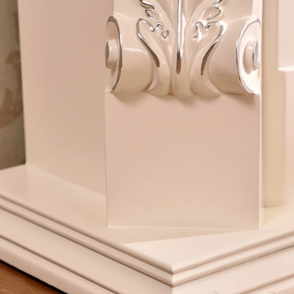 Furnishiaa Solid Sheesham Wood Electric Fireplace with Carved Mantel