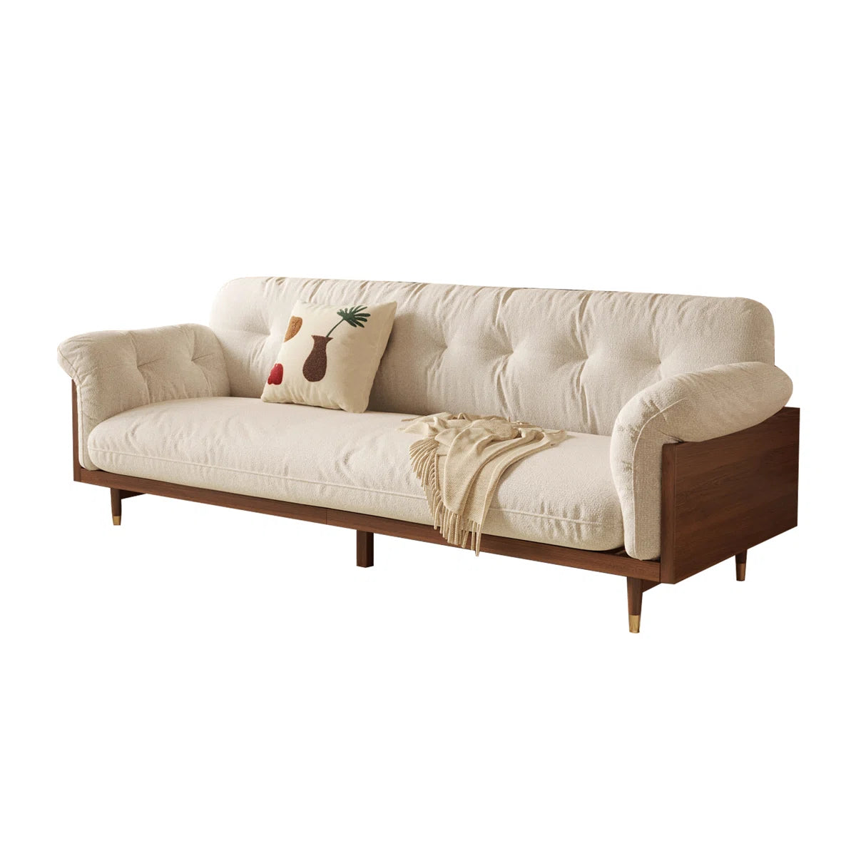 Compact 3-Seater Sheesham Wood Sofa – Cotton Linen Upholstery for Small Living Spaces