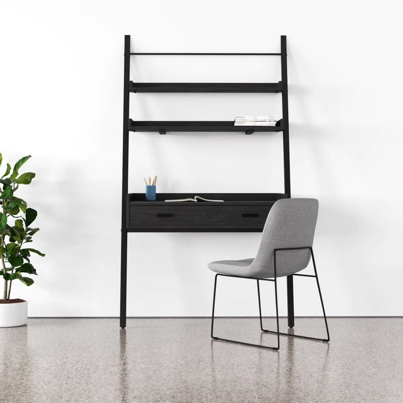 Furnishiaa Solid Sheesham Wood Ladder Desk with Drawer & Shelves – Light Industrial Style
