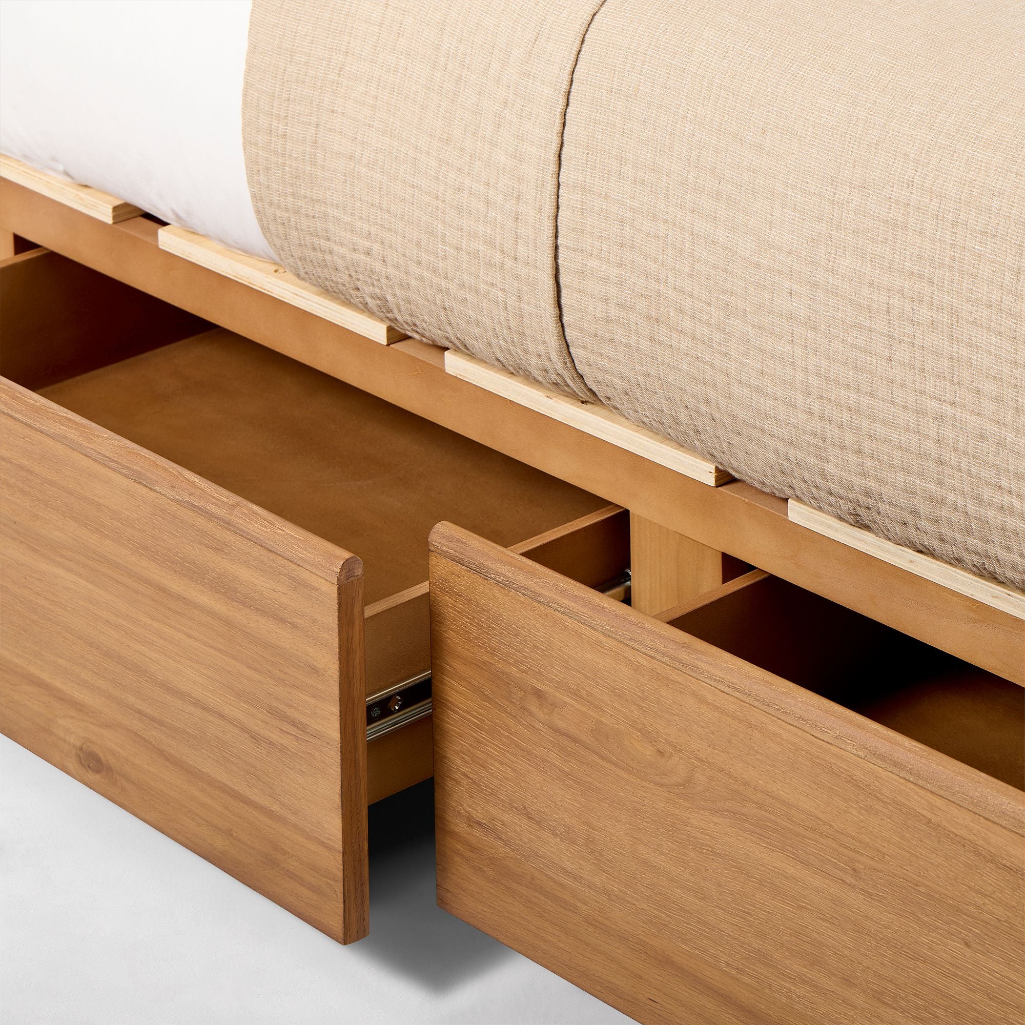 Furnishiaa Solid Sheesham Wood Upholstered Storage Bed with Drawers