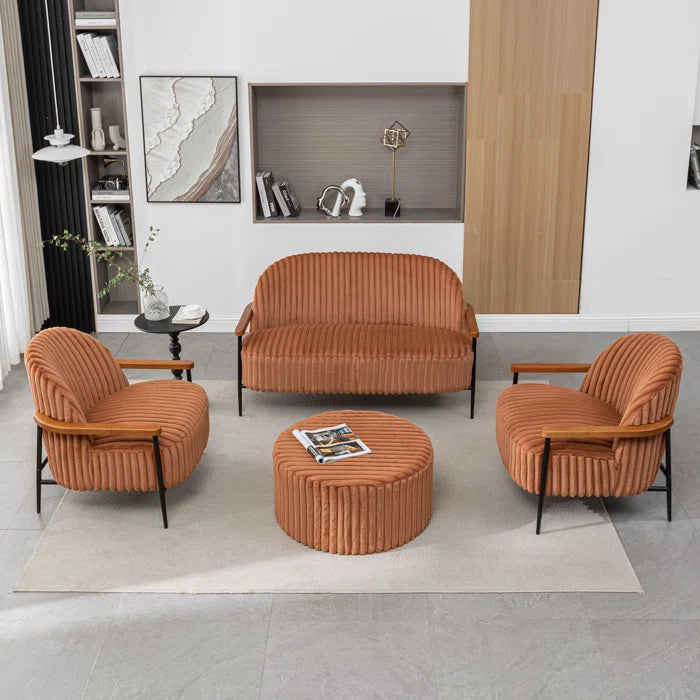 Furnishiaa 4-Piece Modern Living Room Sofa Set – Solid Sheesham Wood Armrests