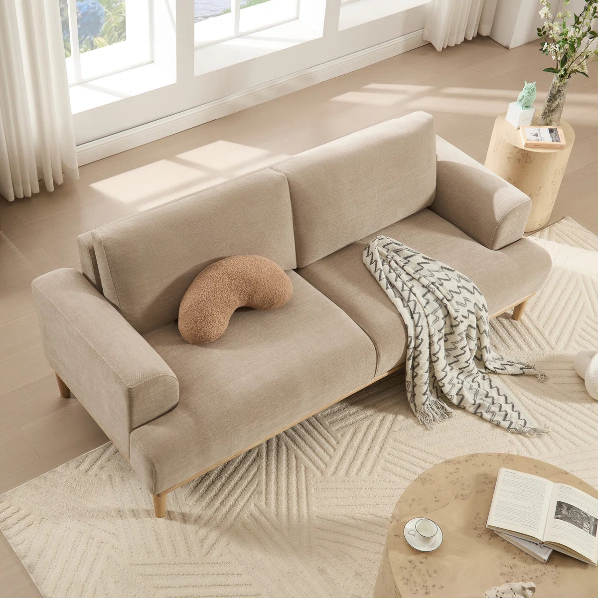 Furnishiaa Upholstered Standard 3-Seater Sofa with Solid Wood Legs