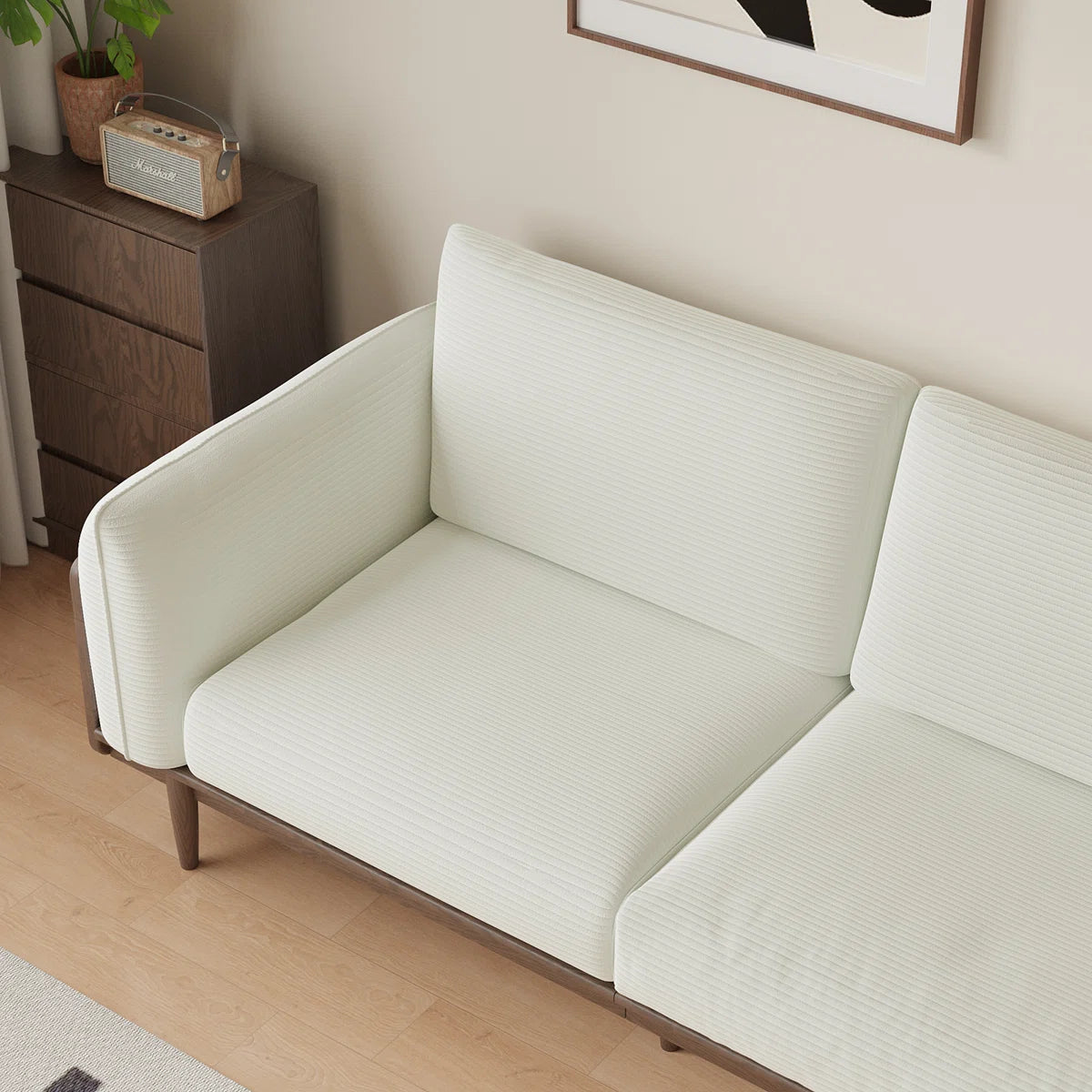 Elegant 3-Seater Corduroy Sofa with Solid Sheesham Wood Frame