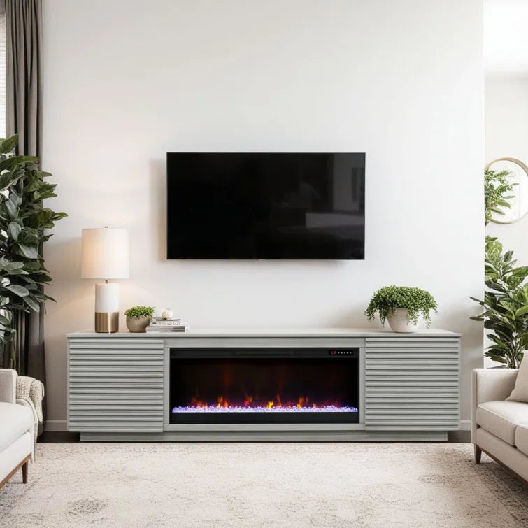 Furnishiaa Solid Sheesham Wood Fireplace TV Stand