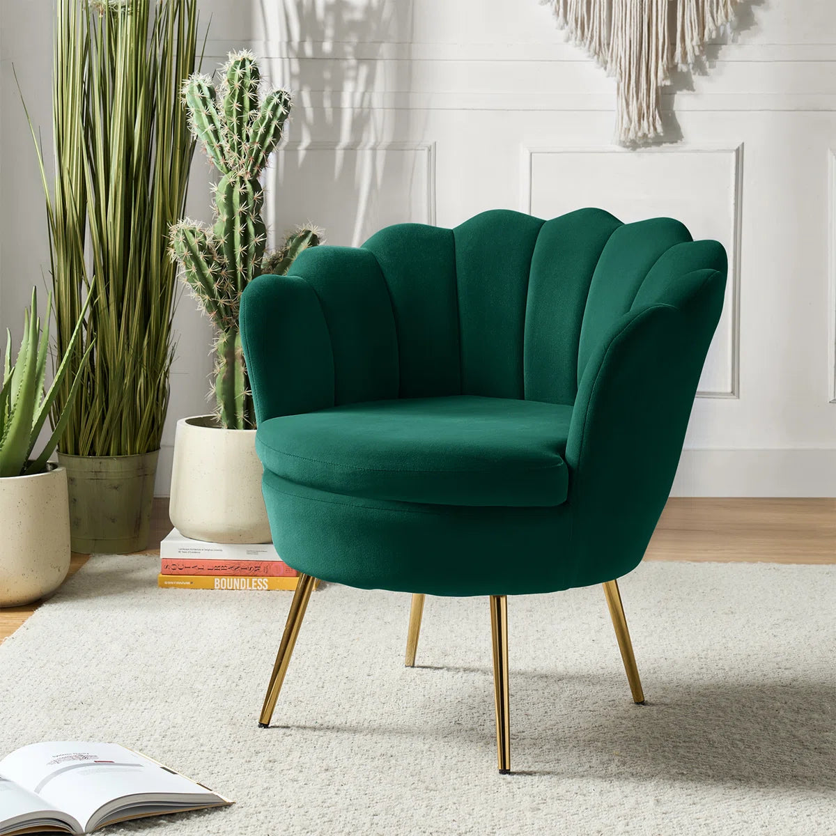 Furnishiaa Velvet Barrel Accent Chair with Gold Metal Legs