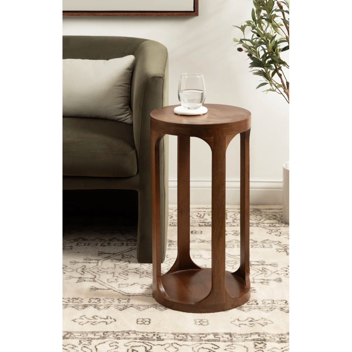 Furnishiaa Solid Sheesham Wood Round End Table with Slatted Base