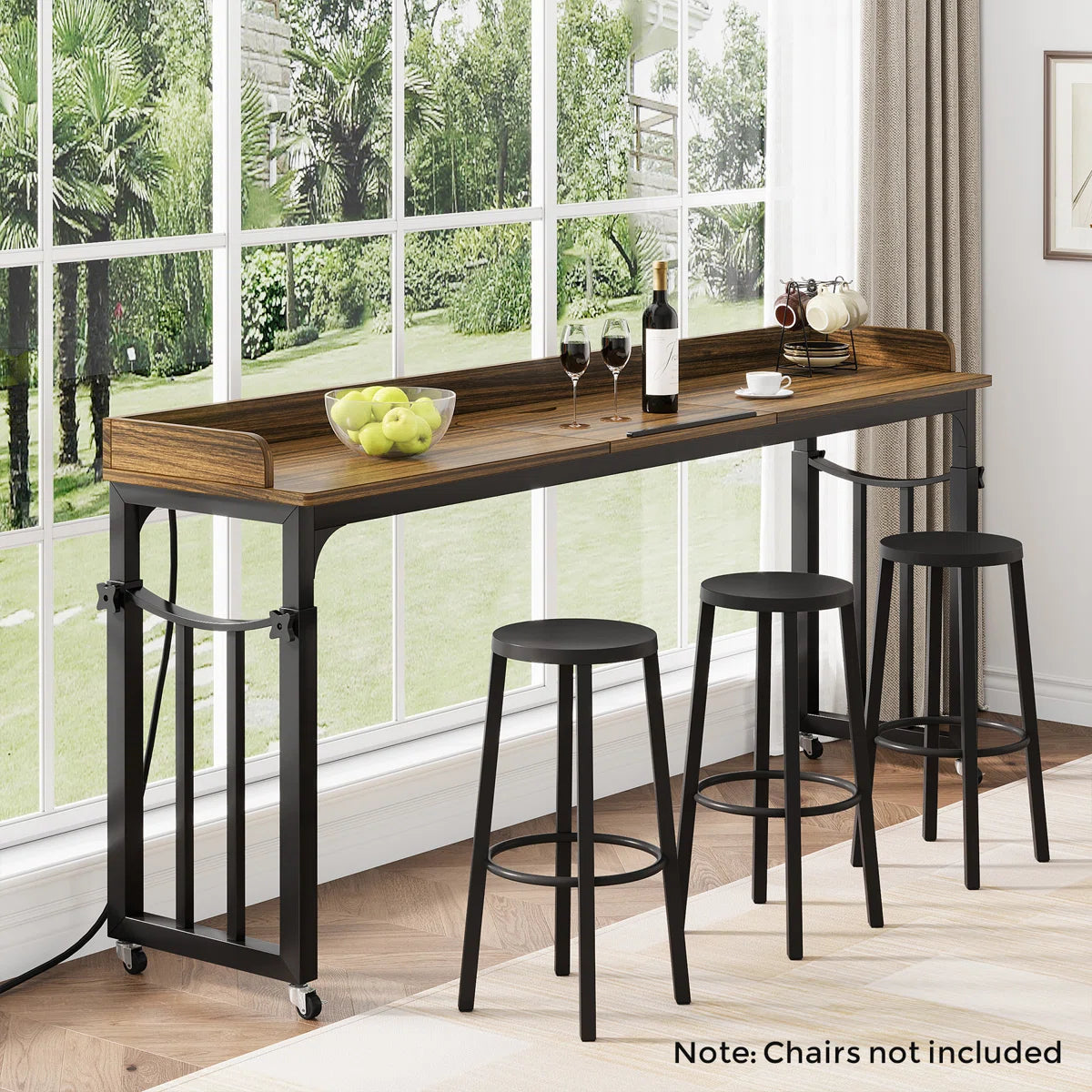 Furnishiaa Sheesham Wood Overbed Standing Desk with Wheels and Power Outlet – 180 cm