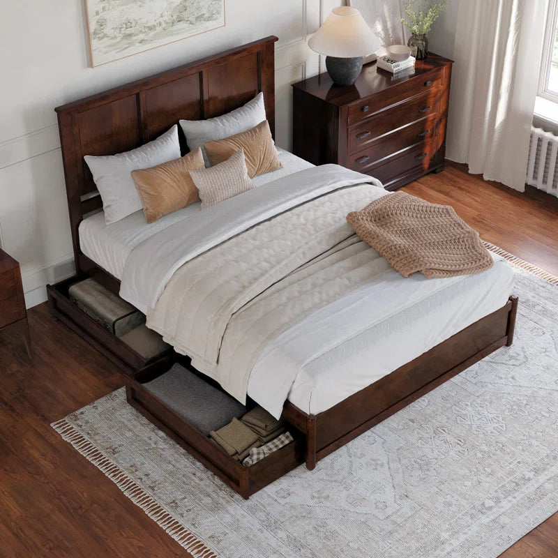 Furnishiaa Solid Sheesham Wood Platform Bed with Panel Footboard & Storage Drawers