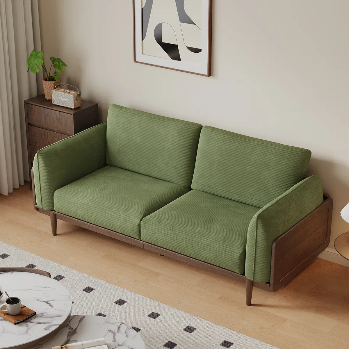 Elegant 3-Seater Corduroy Sofa with Solid Sheesham Wood Frame