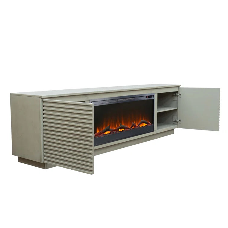 Furnishiaa Solid Sheesham Wood Fireplace TV Stand