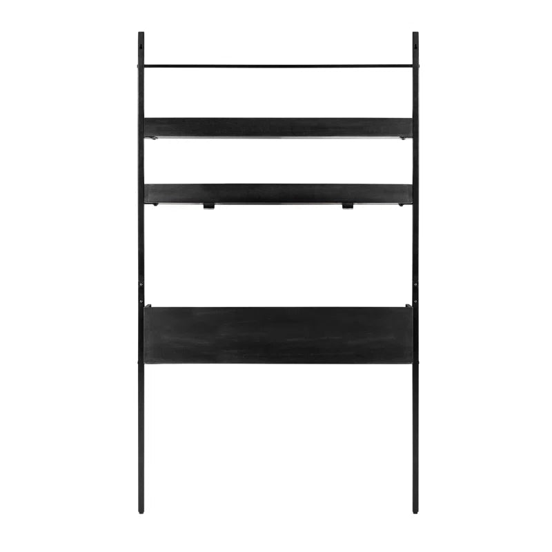 Furnishiaa Solid Sheesham Wood Ladder Desk with Drawer & Shelves – Light Industrial Style