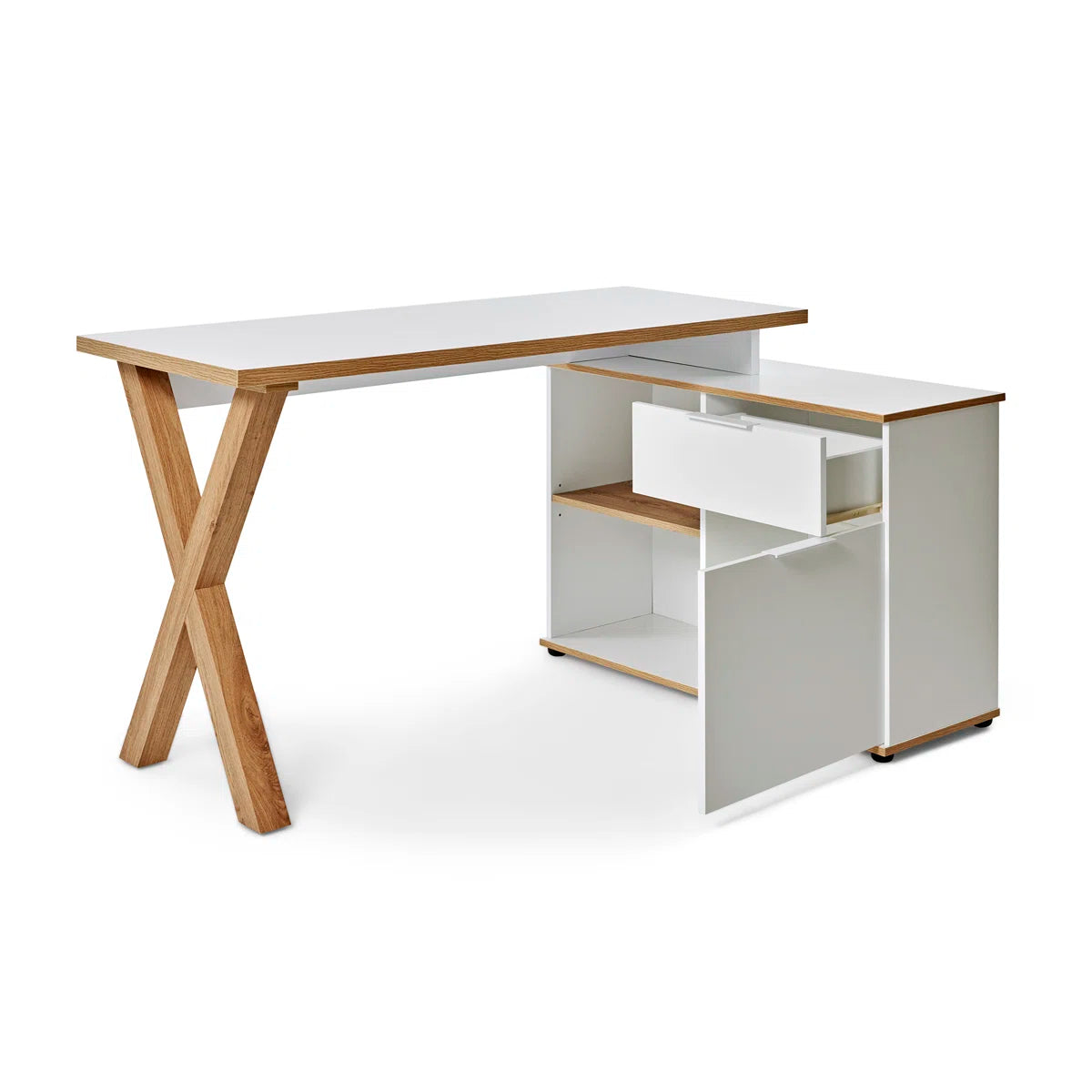 Furnishiaa Solid Sheesham Wood L-Shaped Corner Desk with Storage