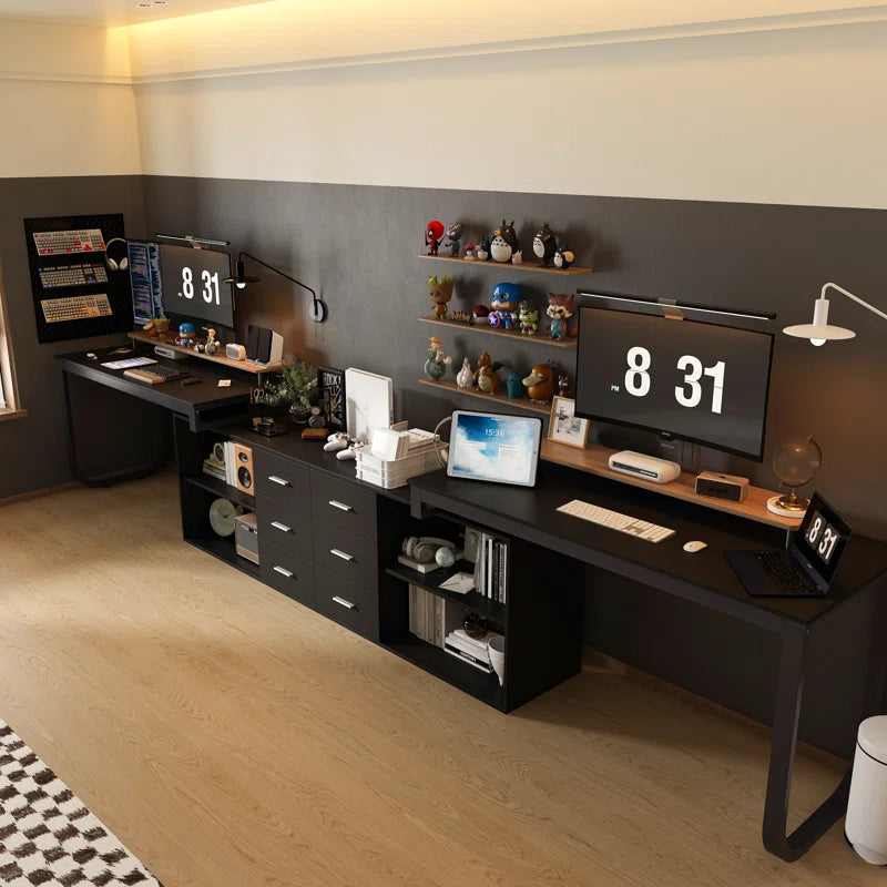 Furnishiaa Modular Office Desk Set – 2 Solid Sheesham Wood Tables with Cabinets & Storage