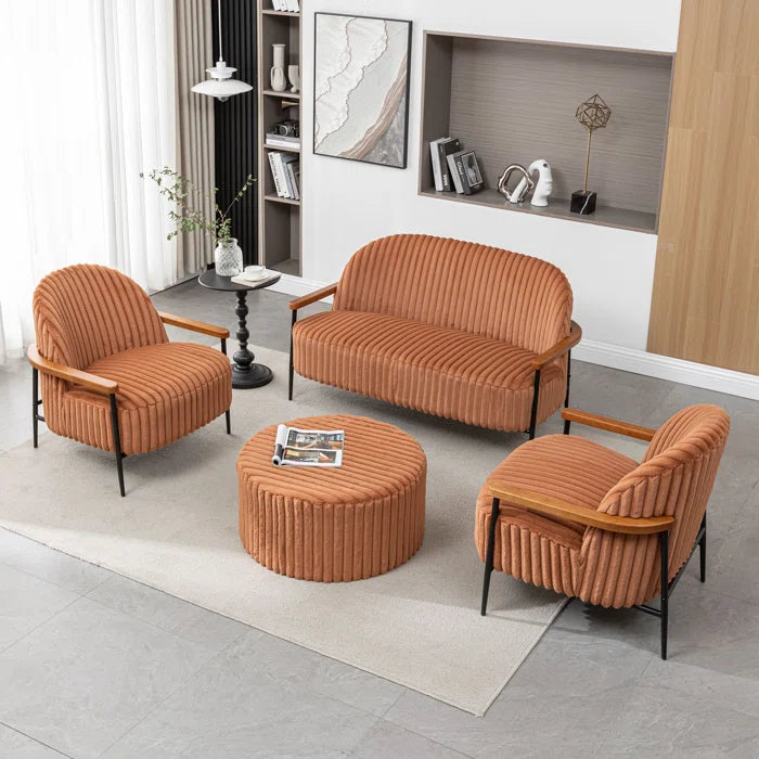 Furnishiaa 4-Piece Modern Living Room Sofa Set – Solid Sheesham Wood Armrests