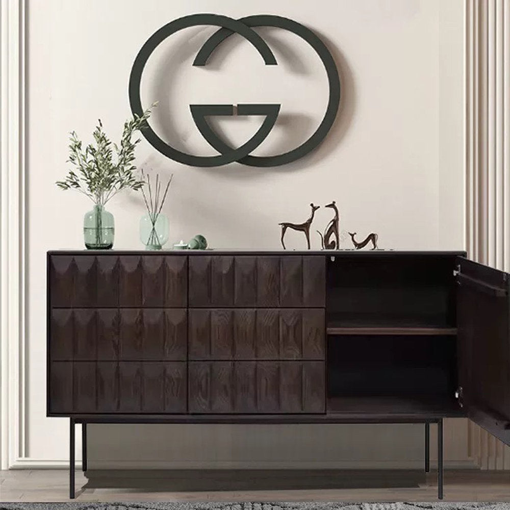 Furnishiaa Decorative Solid Wood Carved Storage Cabinet