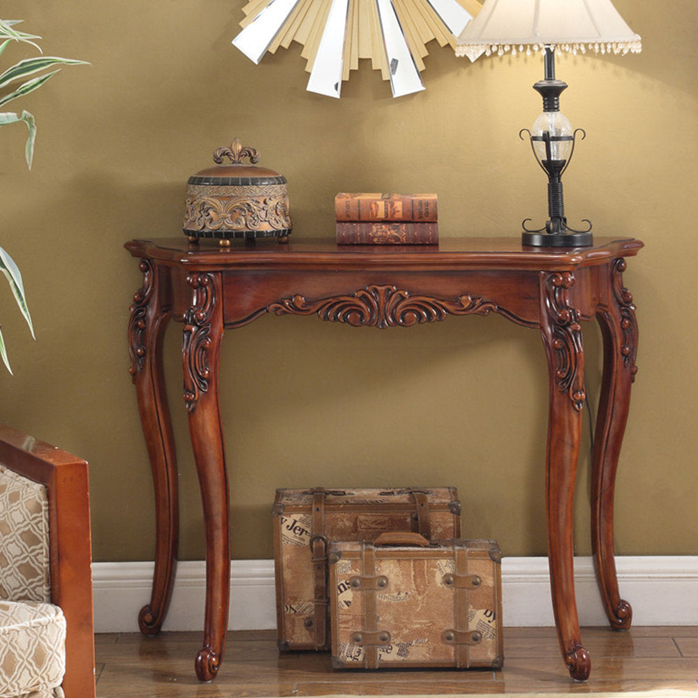 Furnishiaa Classic American Solid Wood Carved Porch Table