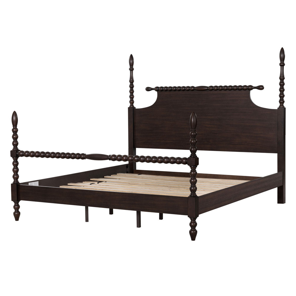 Furnishiaa Solid Wood Low-Profile Bed with Spindle Headboard