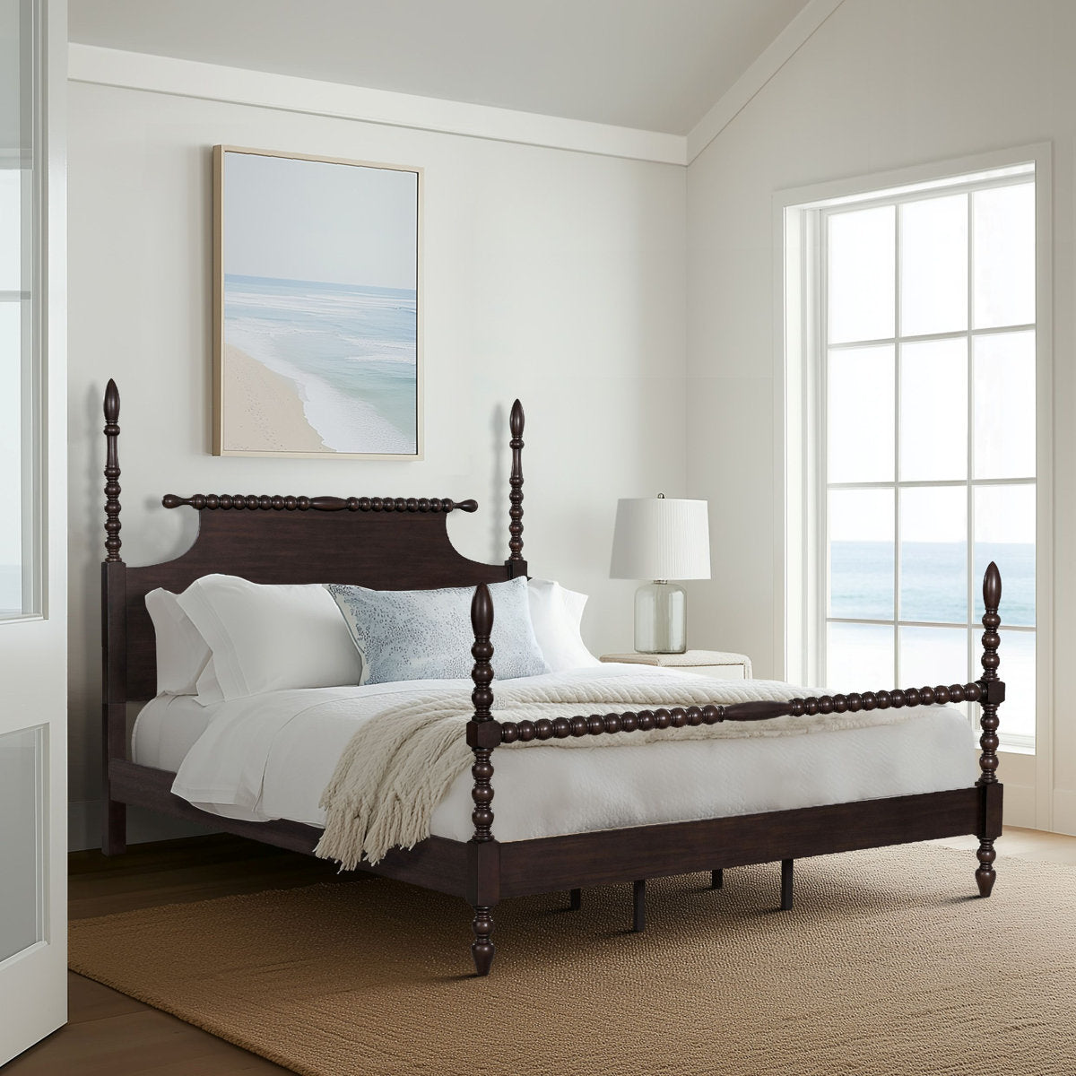 Furnishiaa Solid Wood Low-Profile Bed with Spindle Headboard