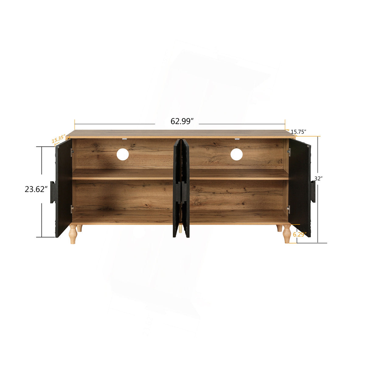 Furnishiaa Carved Black Door TV Stand with Wood Frame Storage