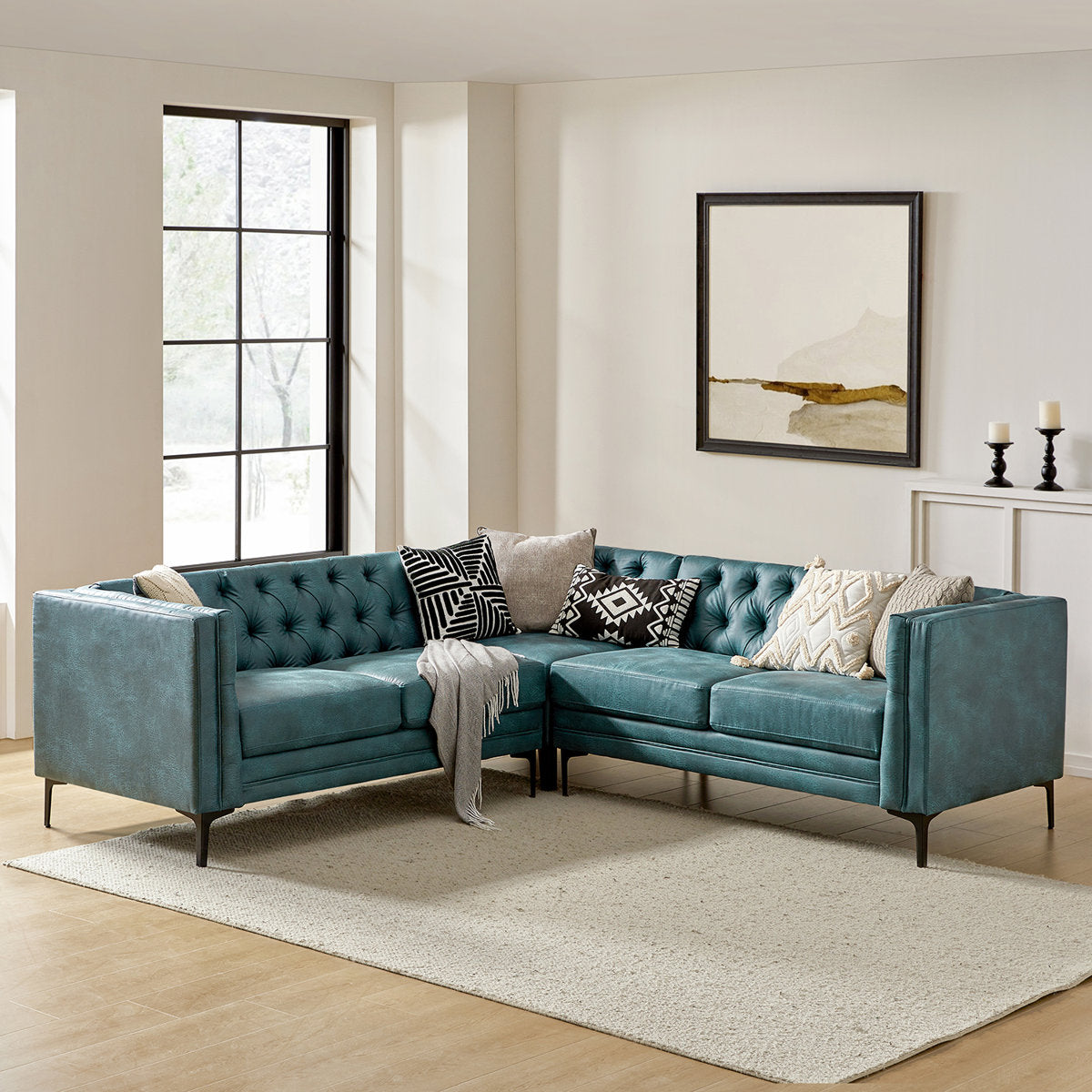Furnishiaa Corner Sectional Sofa with Easy-Wipe Leather Upholstery